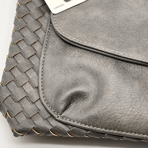 Kouli Buir Gray Large Crossbody Shoulder Handbag Faux Leather Multi Pocket NWT - Picture 2 of 7